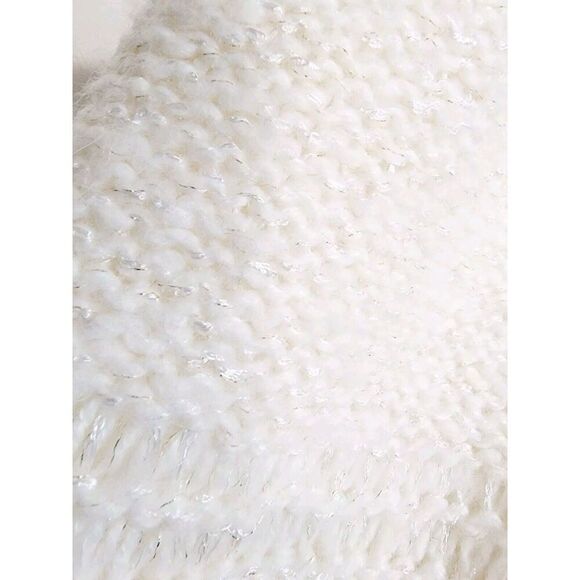 Chico's 1 Sweater Ivory Cable Knit Clear Beads Silver Filaments Mix Material - Picture 6 of 6
